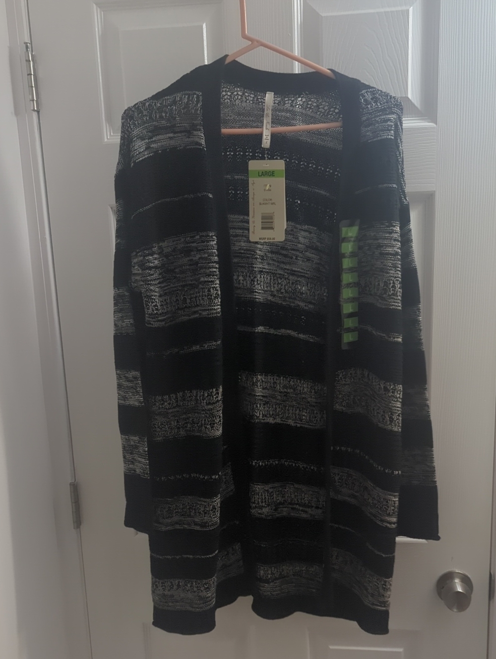 Open-Front Black and Gray Striped Women's Cardigan